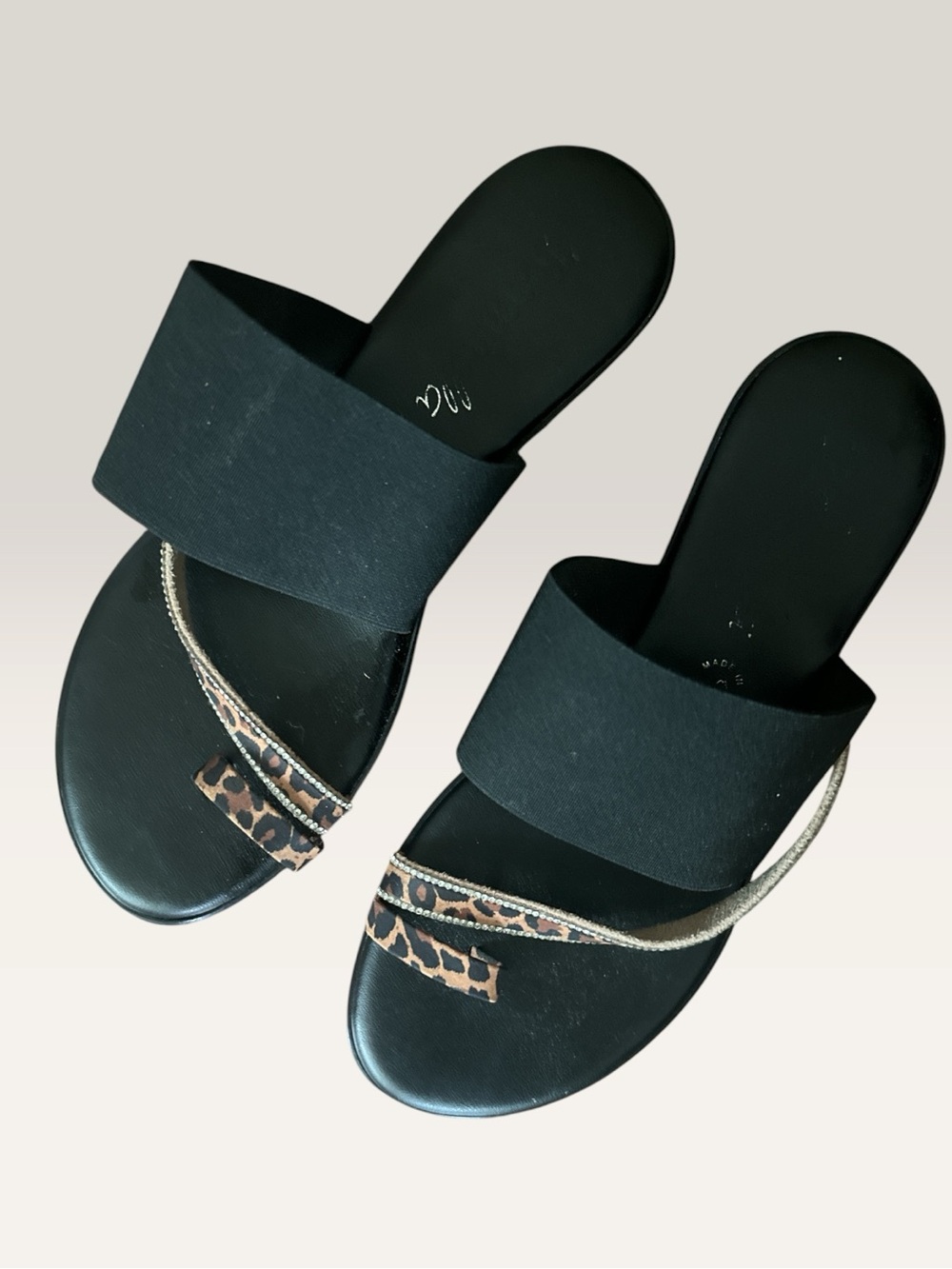 TOSCANELLA CHIC BLACK & LEOPARD PRINT TOE SANDALS SZ 8.5